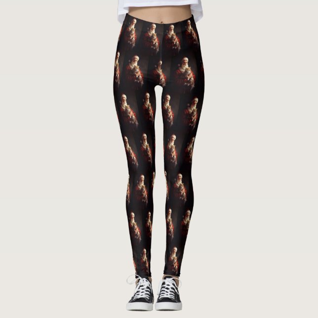 Leggings Navidades festivos del gato de Angora Santa Claus (Anverso)