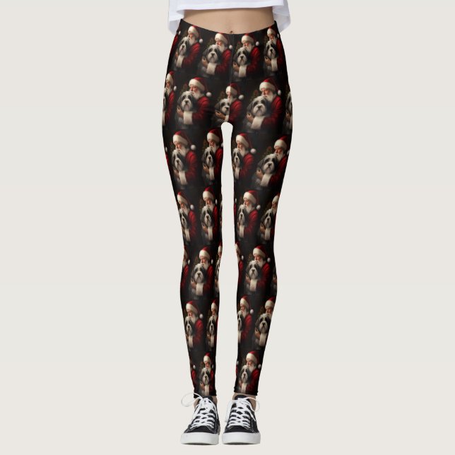 Leggings Navidades festivos del Tibetano Terrier Santa Clau (Anverso)