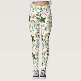 Leggings Navidades Floral Holly Candy Canes Gingerbread