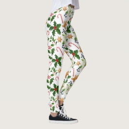 Leggings Navidades Floral Holly Candy Canes Gingerbread