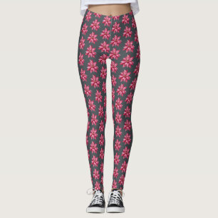 Leggings Navidades florales del patrón de la punción roja n