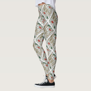 Leggings navidades franceses vintage poinsettia joyeux noel