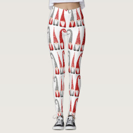 Leggings Navidades Gnomes Red Gray Holiday Pattern