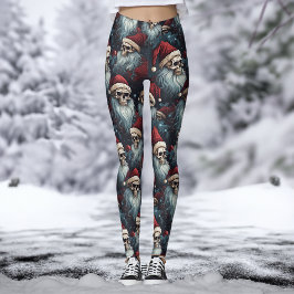 Leggings Navidades góticos Skulls Santa Hats Gothmas