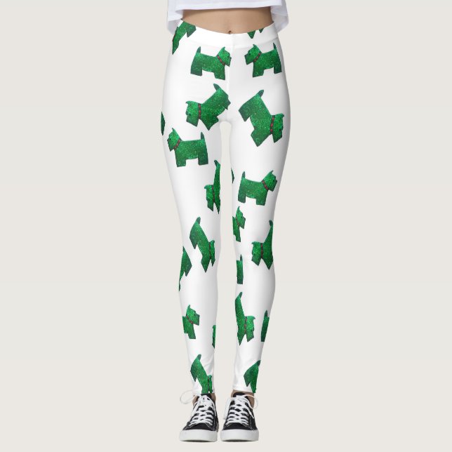 Leggings Navidades Green Scottie Terrier pin (Anverso)