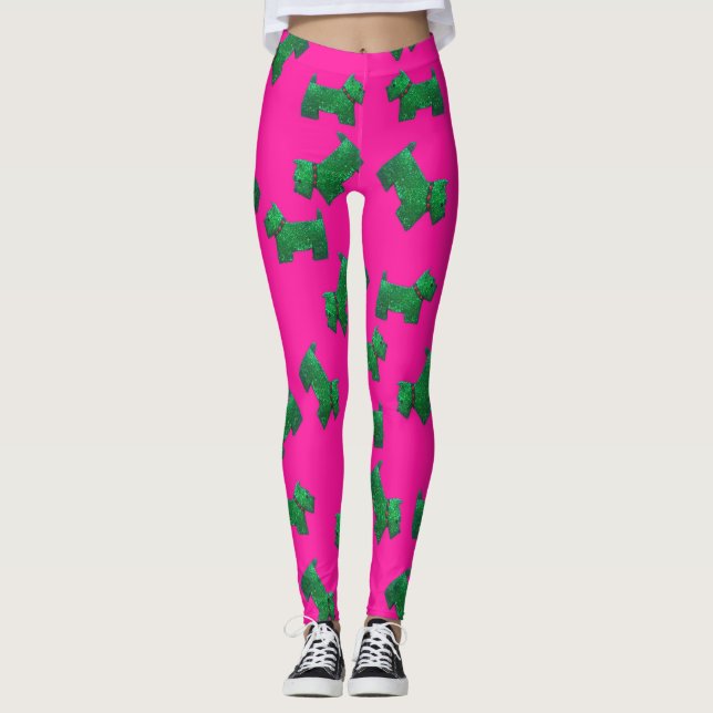 Leggings Navidades Green ScottieFondo rosa Terrier (Anverso)