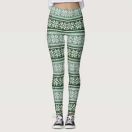 Leggings Navidades Gris Verdes Poinsettia Faux Knit Pattern