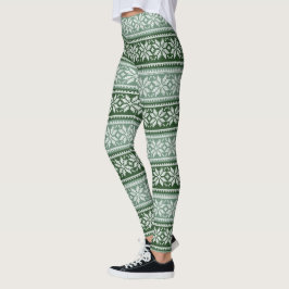 Leggings Navidades Gris Verdes Poinsettia Faux Knit Pattern