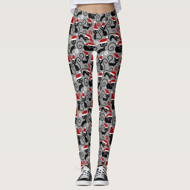 Leggings navidades grises santa cats (Anverso)