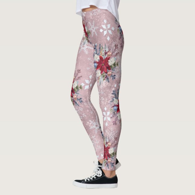 Leggings Navidades Holiday Bonito Pink Poinsettia Bouquet (Izquierda)
