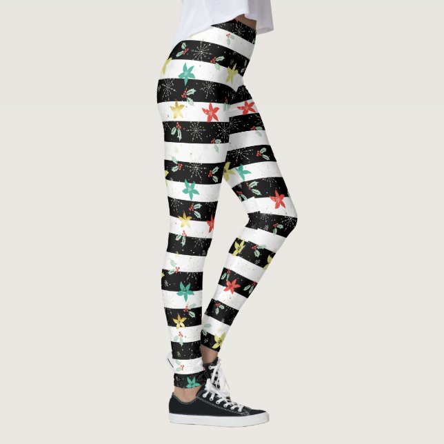 Leggings Navidades holly & poinsettia franjas blancas negra (Derecha)