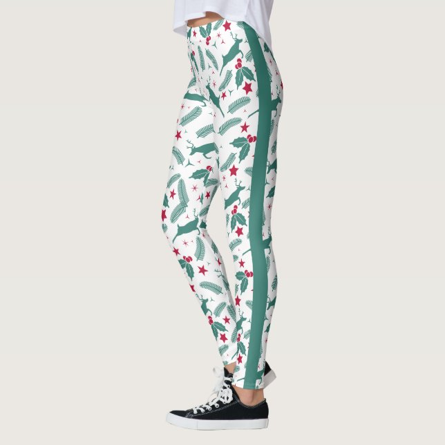 Leggings Navidades holly y patrón de ciervo (Izquierda)