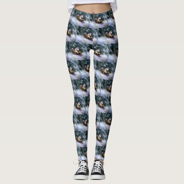 Leggings Navidades Husky siberianos nevan el invierno (Anverso)