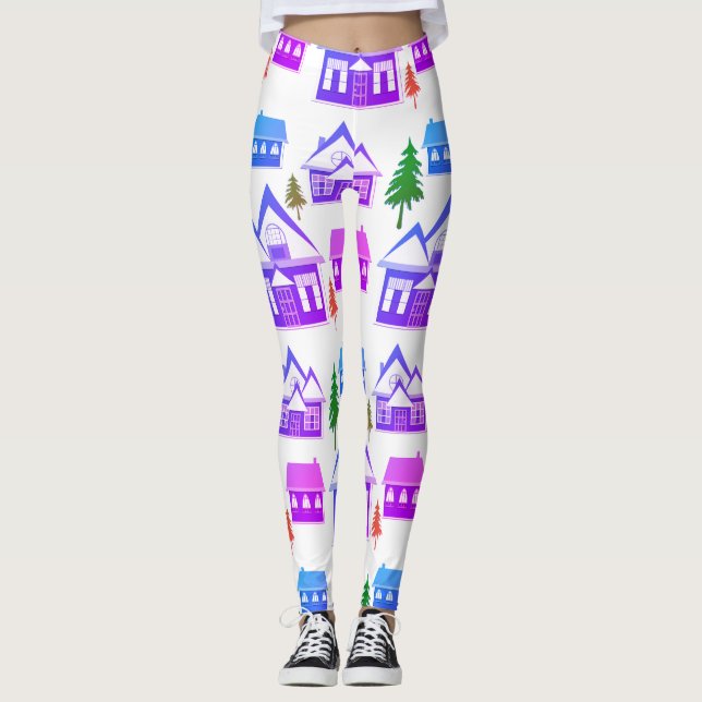 Leggings Navidades imagen de casas violetas rosadas en invi (Anverso)