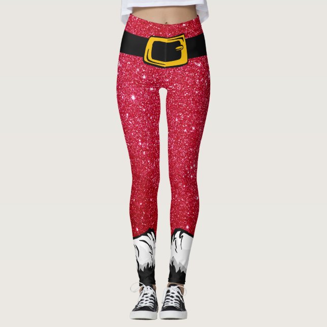 Leggings Navidades lindos vacaciones Purpurinas rojos Santa (Anverso)