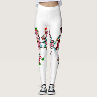 Leggings Navidades Luces Flamingo Rosa Santa Hat Holiday X