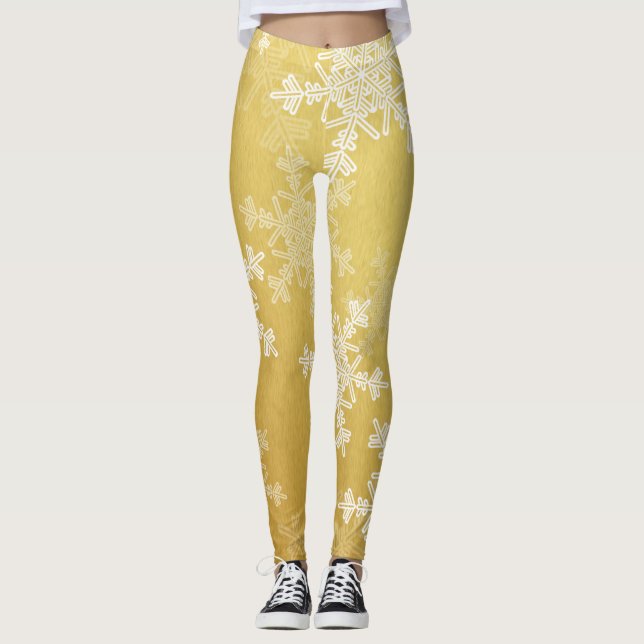 Leggings Navidades Minimalistas con copos de nieve blancos  (Anverso)