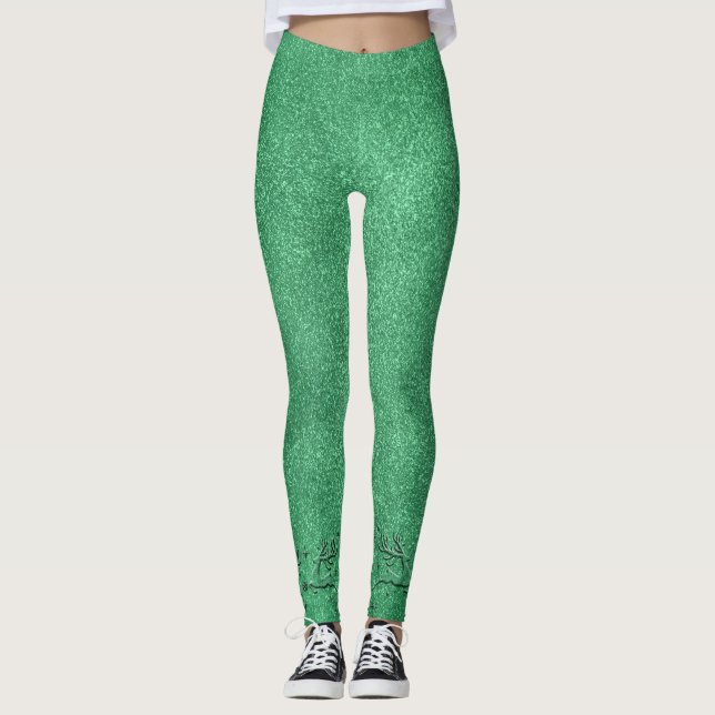 Leggings Navidades modernos Damas verdes de renos (Anverso)