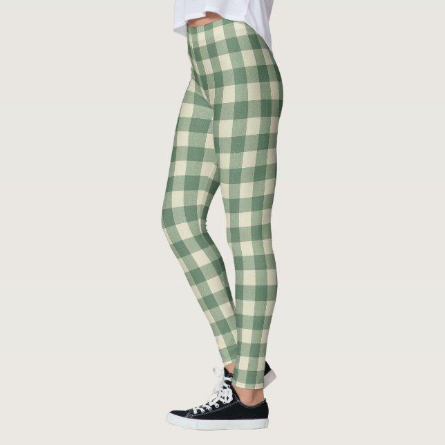 Leggings Navidades modernos de Gingham verde Rústico (Izquierda)