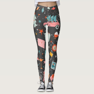 Leggings Navidades negros: patrón vintage ornato.