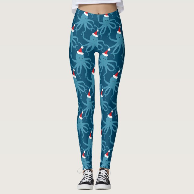 Leggings Navidades Octopus Santa Hat Blue (Anverso)