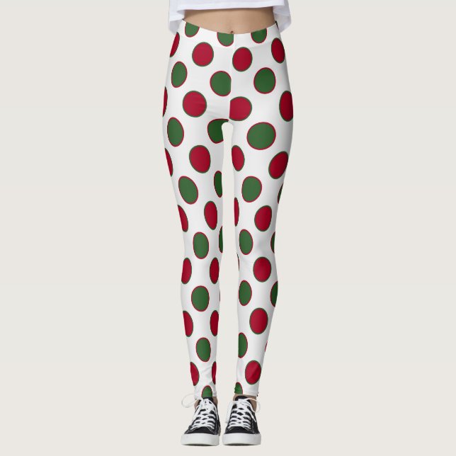 Leggings Navidades Paquetes Verde De Polka Rojo Sobre Blanc (Anverso)