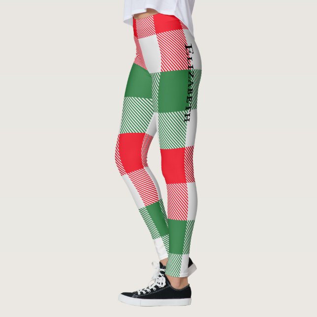 Leggings Navidades Patrón de tracción de búfalo rojo verde  (Izquierda)