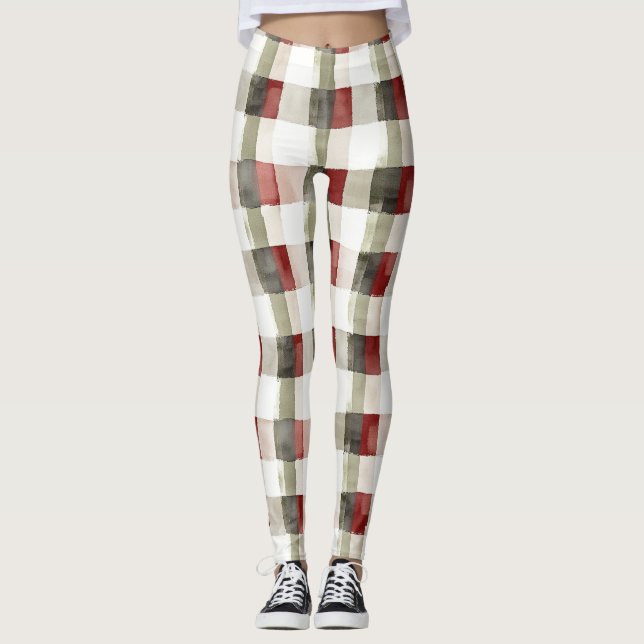 Leggings Navidades Pine Green Ivory Red Stripes (Anverso)