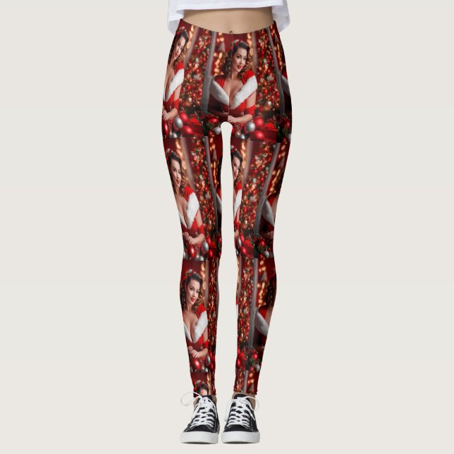 Leggings Navidades Pinup Santa Claus Lady Pattern (Anverso)