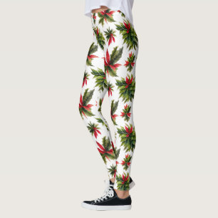 Leggings Navidades puninsettia y patrón de vegetación