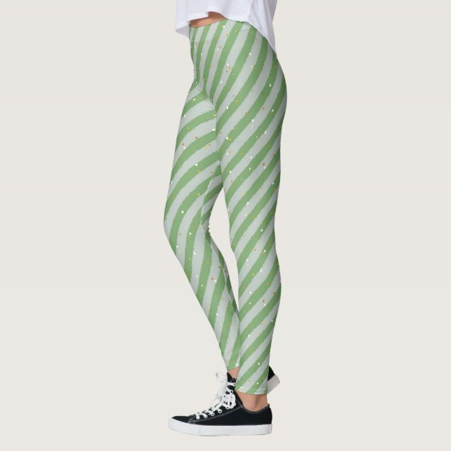 Leggings Navidades Rayas Verdes y Patrón sin Hielo (Izquierda)