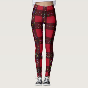 Leggings Navidades Red Black Sparkle Buffalo Plaid