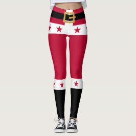 Leggings Navidades Red White Stars Belt Santa Claus