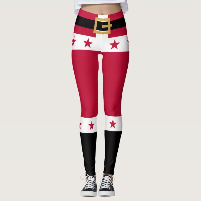 Leggings Navidades Red White Stars Belt Santa Claus (Anverso)