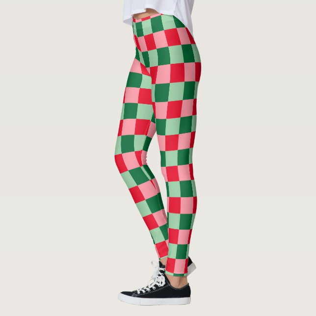 Leggings Navidades Retro Red Green Rosa Tartan Plaid (Izquierda)