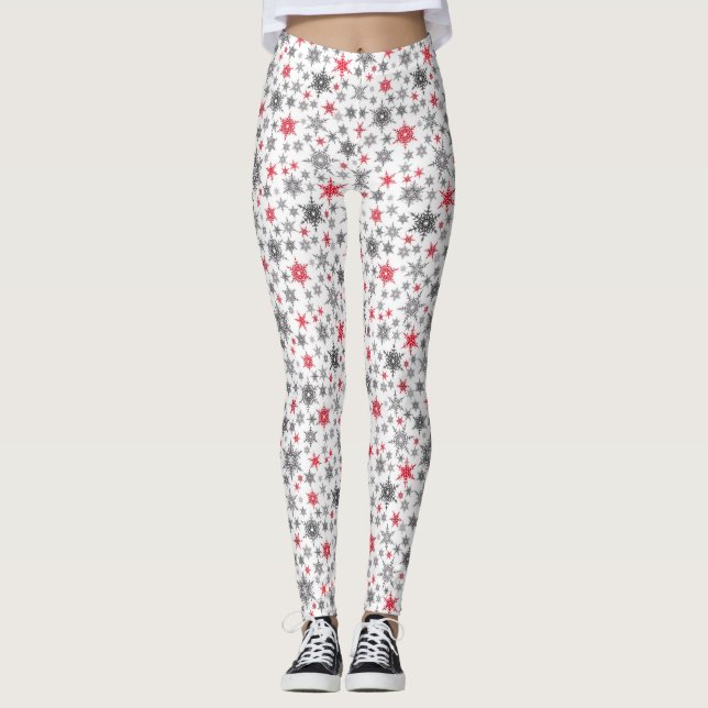 Leggings Navidades, rojo, blanco, copos de nieve, invierno, (Anverso)