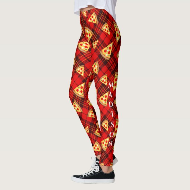 Leggings Navidades rojos brillantes tartan Pizza patrón con (Izquierda)