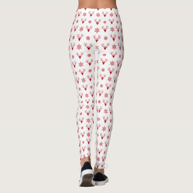 Leggings Navidades rojos Cabezas de ciervo con patrón de co (Reverso)