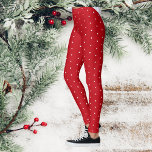 Leggings Navidades rojos de la nieve del punto de la polka<br><div class="desc">Leguas de navidades rojos y blancos brillantes con puntos de polka blanco. Ideal para el ocio y los deportes para mujeres de todas las edades.</div>