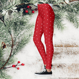 Leggings Navidades rojos de la nieve del punto de la polka