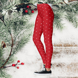Leggings Navidades rojos de la nieve del punto de la polka 