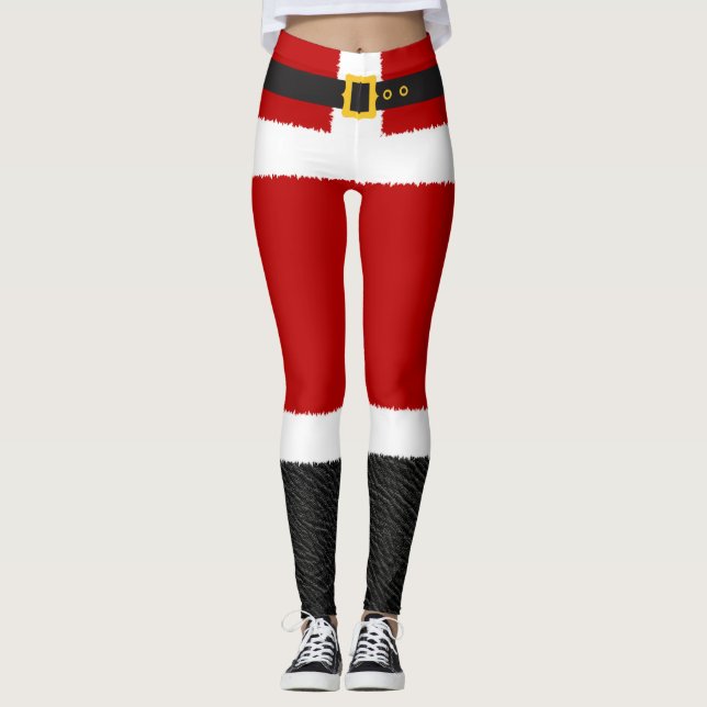 Leggings Navidades rojos de Santa Claus disfrazan piernas (Anverso)