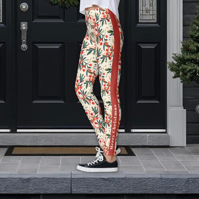 Leggings Navidades rojos festivos Holly Berries (Subido por el creador)
