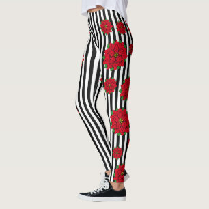 Leggings Navidades rojos flor a rayas negras y blancas