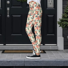 Leggings Navidades rojos modernos Holly Berries