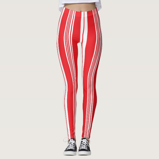 Leggings Navidades rojos y blancos Candy Cane negrita a ray (Anverso)