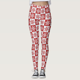 Leggings Navidades rojos y blancos con copos de nieve