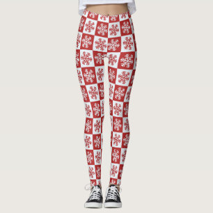 Leggings Navidades rojos y blancos con copos de nieve