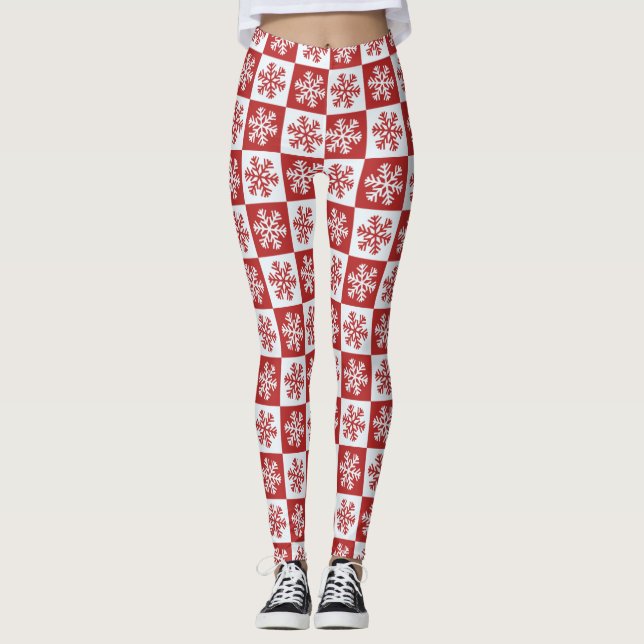 Leggings Navidades rojos y blancos con copos de nieve (Anverso)