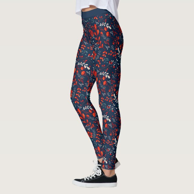 Leggings Navidades rojos y blancos flores en Leggi azul osc (Izquierda)
